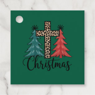 Leopard Cross Christmas Trees Christian  Favour Tags