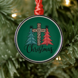 Leopard Cross Christmas Trees Christian  Metal Tree Decoration