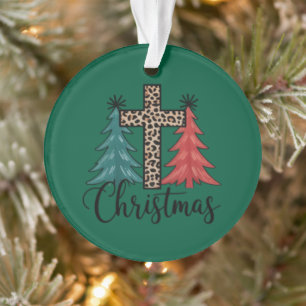 Leopard Cross Christmas Trees Christian  Ornament