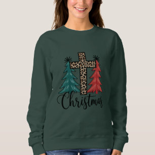 Leopard Cross Christmas Trees Christian Sweatshirt
