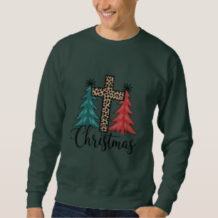 Leopard Cross Christmas Trees Christian Sweatshirt