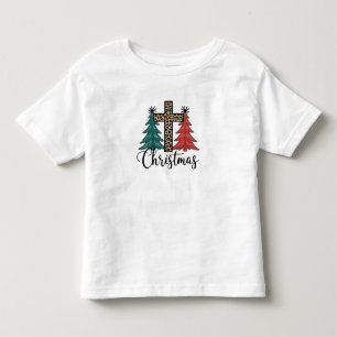 Leopard Cross Christmas Trees Christian Toddler T-Shirt
