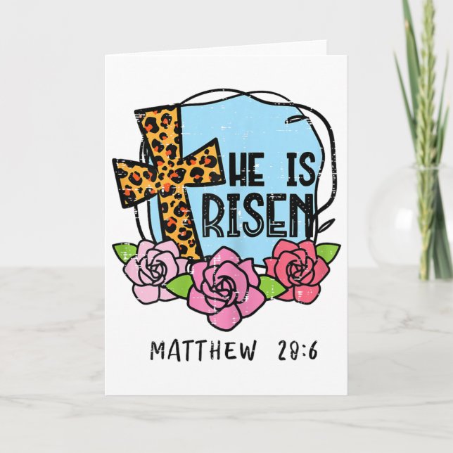 Leopard Cross He Is Risen Easter Jesus Religious W Card (Front)