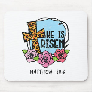 Leopard Cross He Is Risen Easter Jesus Religious W Mouse Pad