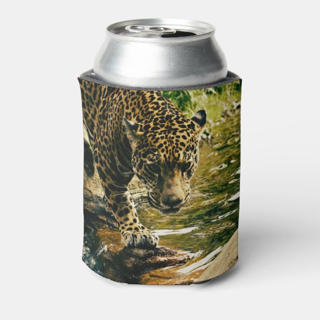 Leopard Crossing a Stream Photograph Can Cooler (Can Back)