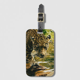 Leopard Crossing a Stream Photograph Luggage Tag