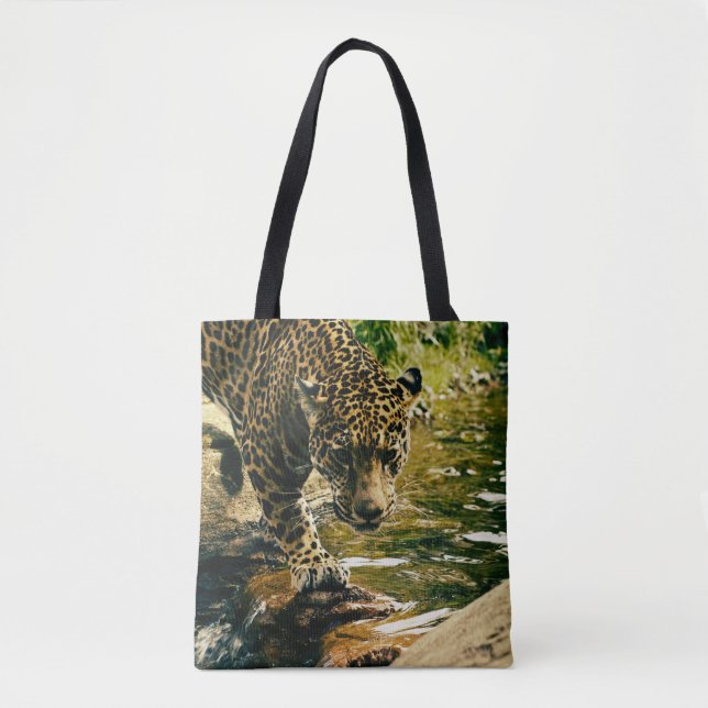 Leopard Crossing a Stream Photograph Tote Bag (Front)
