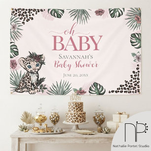 Leopard Cub Pink Baby Shower Banner