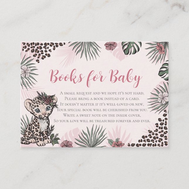 Leopard Cub Pink Safari Baby Shower Books for Baby Enclosure Card (Front)