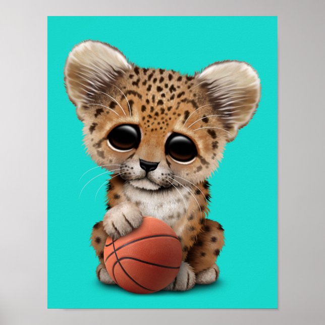 Leopard Cub Playing With Basketball Poster (Front)
