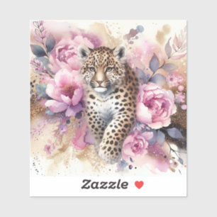 Leopard Cub & Roses Custom Cut Vinyl Sticker