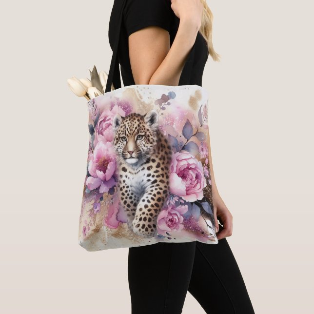 Leopard Cub & Roses Tote Bag (Close Up)