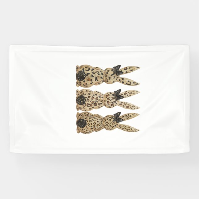 Leopard Cute Bunny Bow Funny Christian Easter Day  Banner (Horizontal)