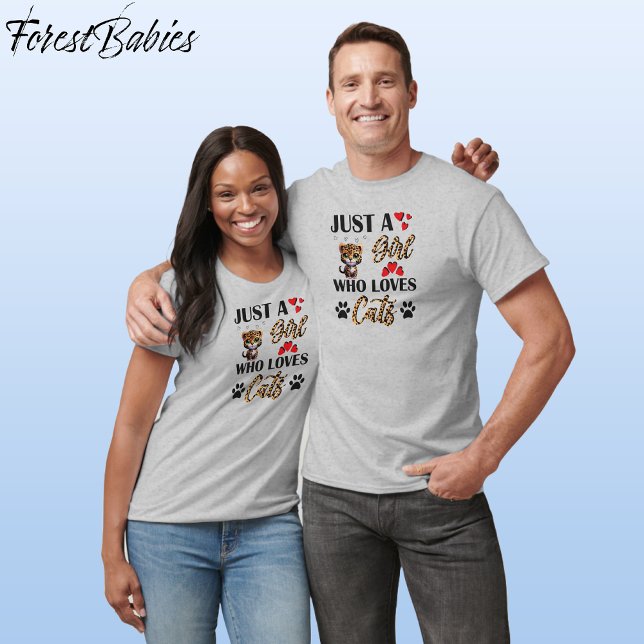 Leopard, Cute Girl Loves Cats Animal Print Font 🐆 T-Shirt (Cute Leopard Kitten, Wild Kitty, Feline Animal Print Font, Just A Girl Who Loves Cats T-shirt 🐆)