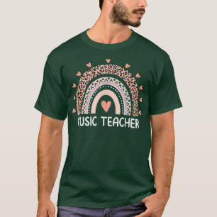 Leopard Cute Rainbow Music Teacher Back To School  T-Shirt