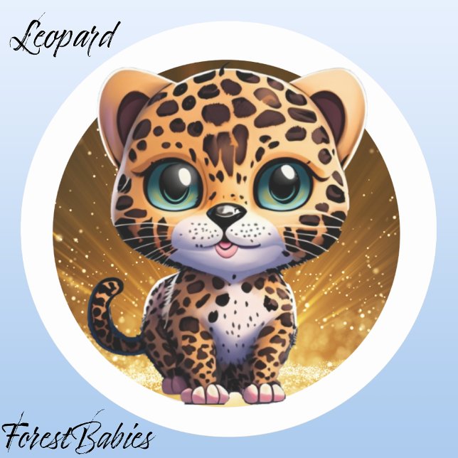 Leopard 🐆 Cute Wild Kitten Safari Animal Graphic Classic Round Sticker (Leopard, ForestBabies Classic Round Sticker)
