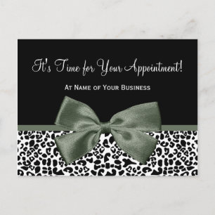 Leopard Dark Green Bow Salon Appointment Reminder Postcard