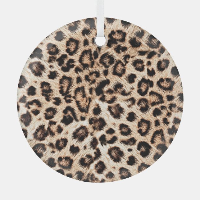 Leopard Design Pattern: Wild Elegance. Glass Tree Decoration (Front)