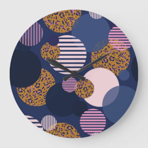 Leopard Dots: Dark Blue Elegance. Large Clock