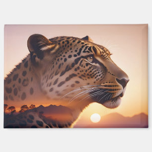 Leopard Double Exposure Animal Nature Wilderness Magnet