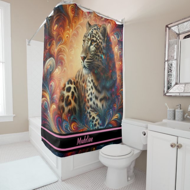 Leopard Dream: Artful Jungle Escape Shower Curtain (In Situ)