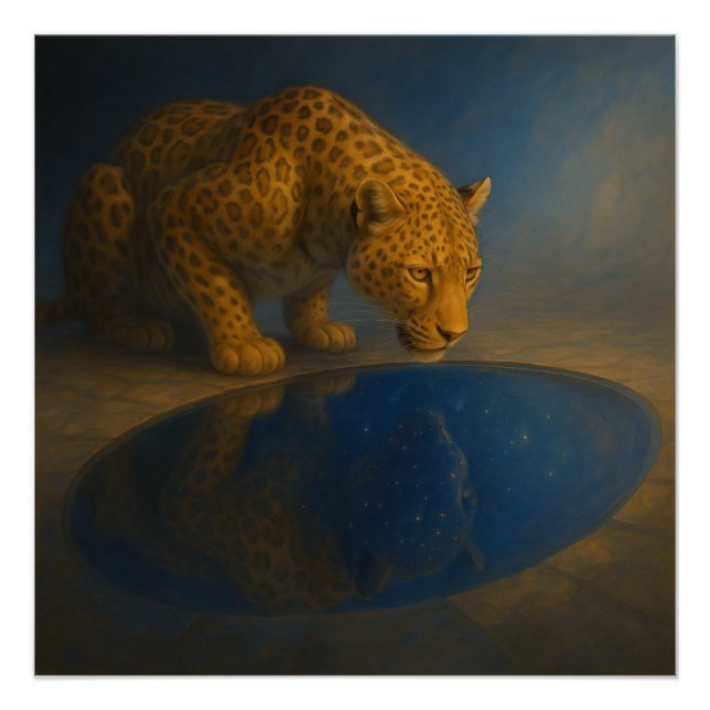 Leopard Drinking from a Starry Pool – GeoWild Art Poster (Front)