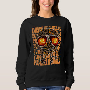 Leopard Dripping Creepy Smile Face Pumpkin  Hallow Sweatshirt