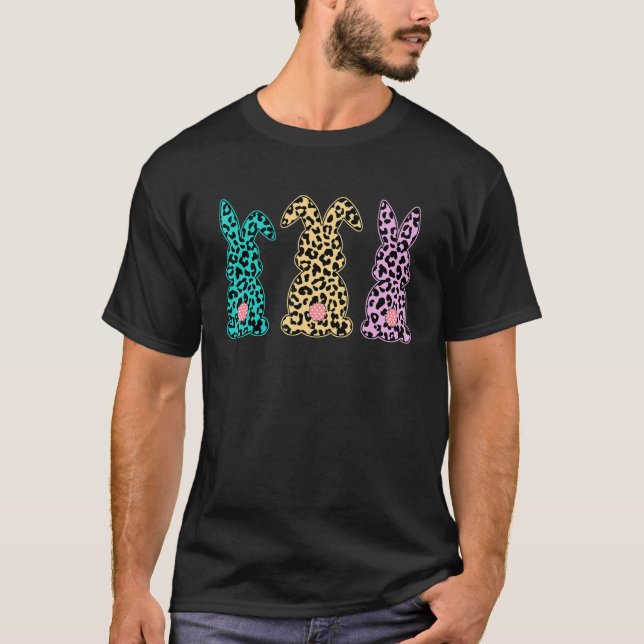 Leopard Easter Bunny Easter Day Rabbit Trio T-Shirt (Front)