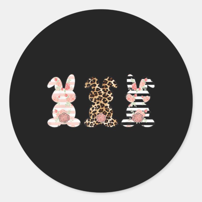 Leopard Easter Bunny Rabbit Trio Cute Easter  Classic Round Sticker (Front)