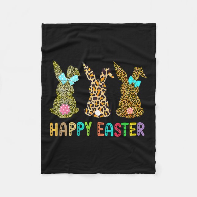 Leopard Easter Bunny Rabbit Trio Cute Easter Day  Fleece Blanket (Front)