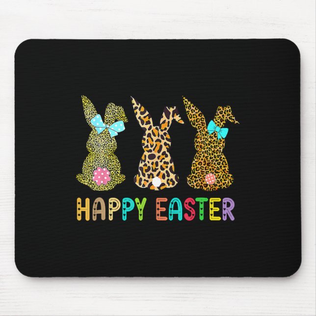 Leopard Easter Bunny Rabbit Trio Cute Easter Day  Mouse Pad (Front)