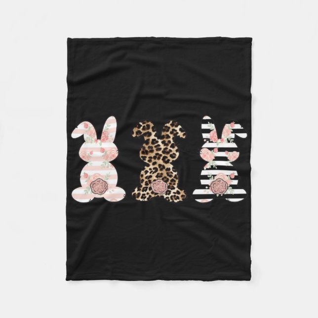 Leopard Easter Bunny Rabbit Trio Cute Easter Swea  Fleece Blanket (Front)