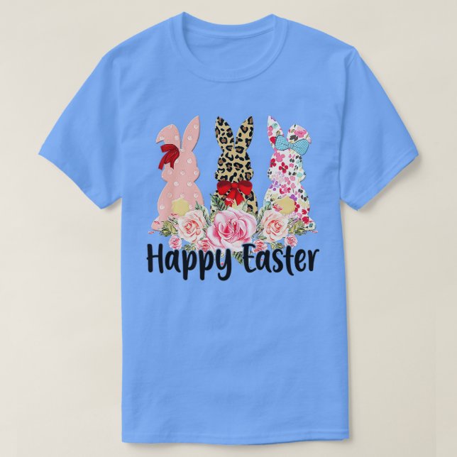 Leopard Easter Bunny Rabbit Trio Cute Happy Easter T-Shirt (Design Front)