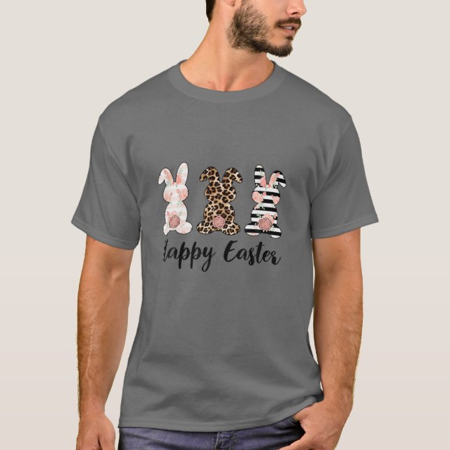 Leopard Easter Bunny Three Rabbit Trio Cute Easter T-Shirt (Front)