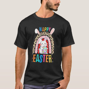 Leopard Easter Rainbow Bunny Rabbit Trio Cute Happ T-Shirt