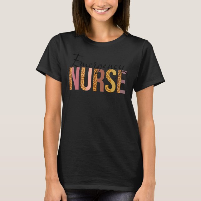 Leopard Emergency Nurse Print For Nursing Student T-Shirt (Front)