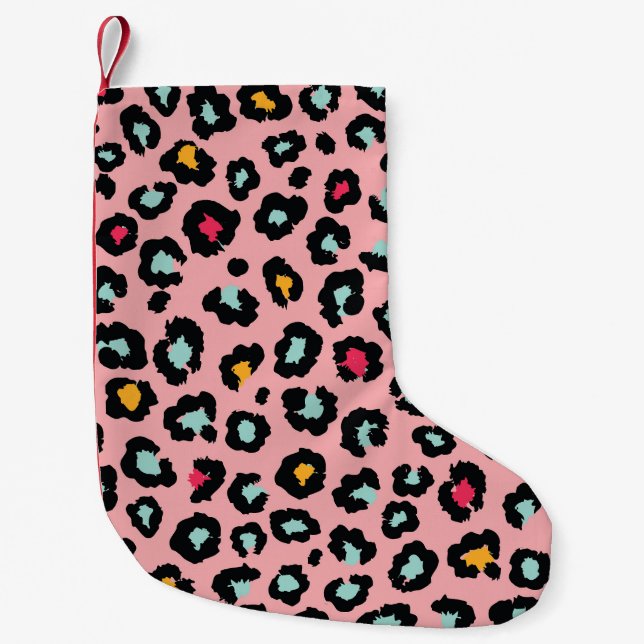 Leopard Exotic: Colourful Seamless Fun. Small Christmas Stocking (Front)