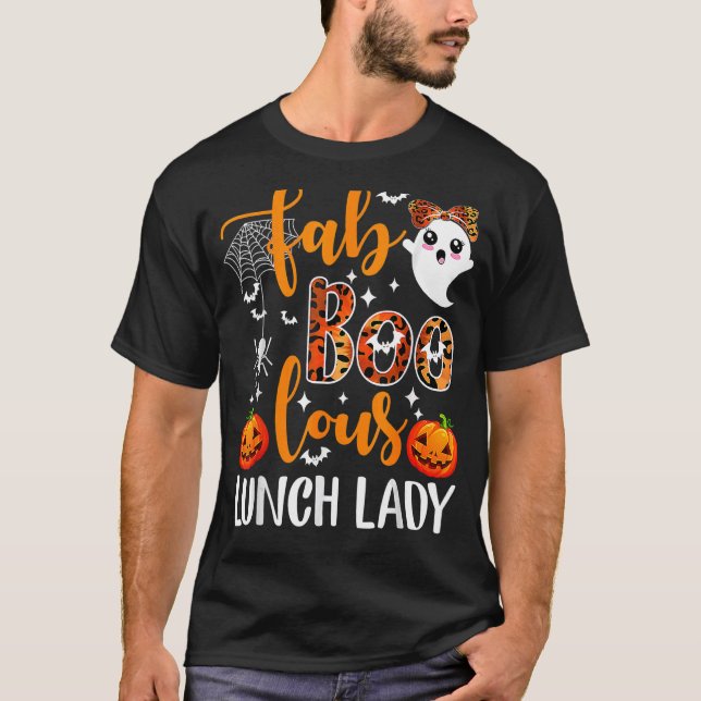 Leopard Fab Boo Lous Lunch Lady Team Teacher Hallo T-Shirt (Front)