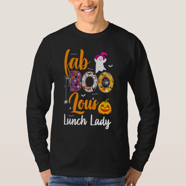 Leopard Fab Boo Lous Lunch Lady Team Teacher Hallo T-Shirt (Front)