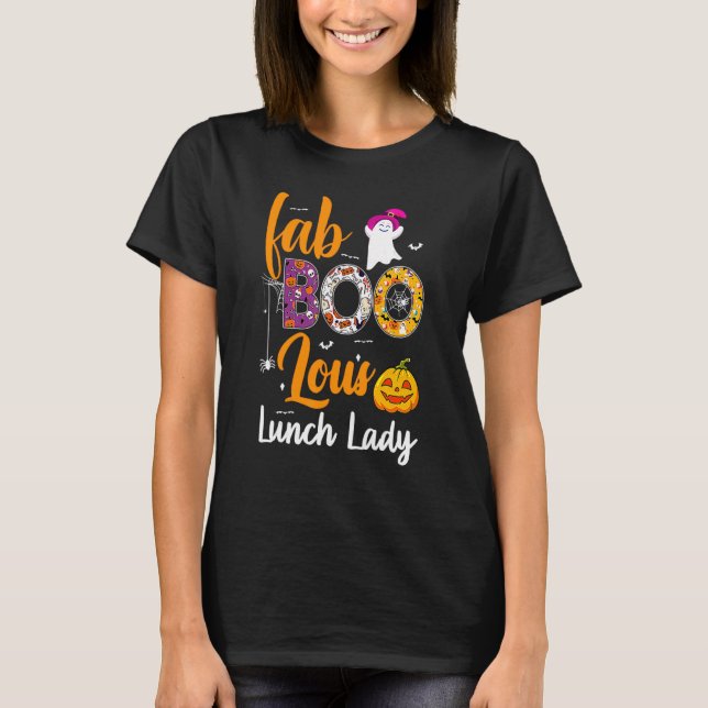 Leopard Fab Boo Lous Lunch Lady Team Teacher Hallo T-Shirt (Front)