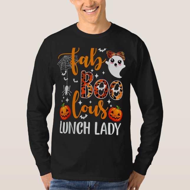 Leopard Fab Boo Lous Lunch Lady Team Teacher Hallo T-Shirt (Front)