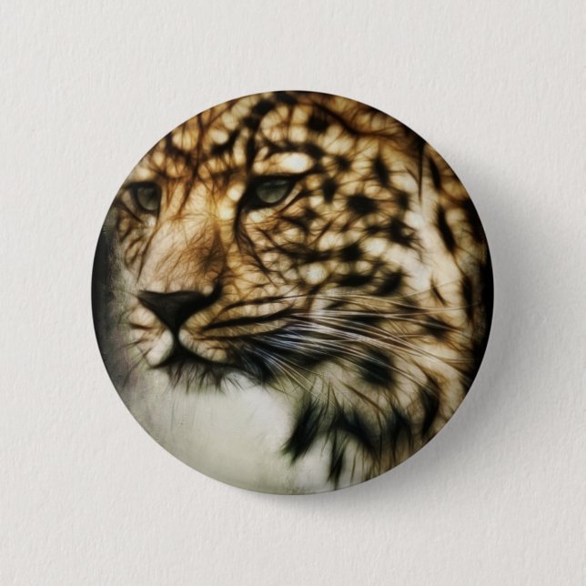Leopard face 6 cm round badge (Front)