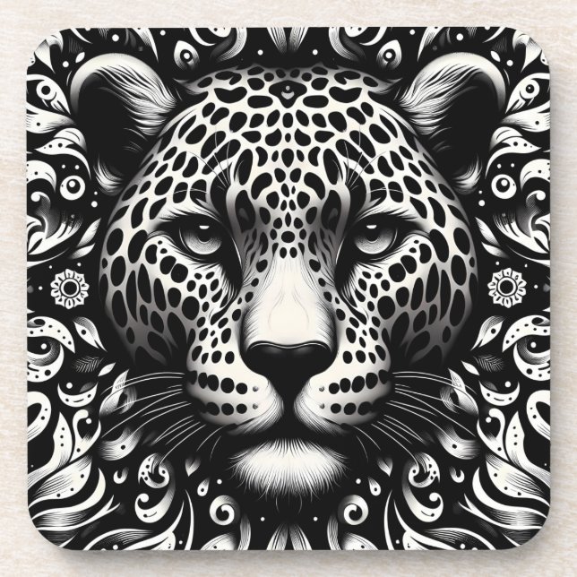 Leopard Face Cork Back Coasters Set of 6 (Front)