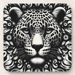 Leopard Face Hard Plastic Coasters with Cork Back 