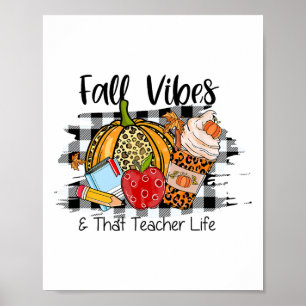 Leopard Fall Autumn Vibes Thankful Teacher Life Th Poster