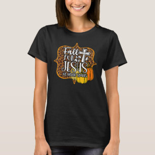Leopard Fall For Jesus Never Leaves Autumn Christi T-Shirt