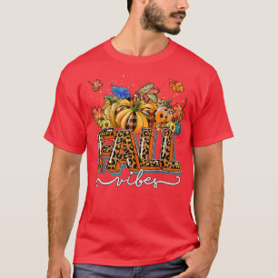 Leopard Fall Vibes Pumpkin Season Autumn Leaves Th T-Shirt
