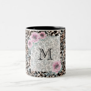 leopard, fashionable, spotted, brown, beige, skin, Two-Tone coffee mug