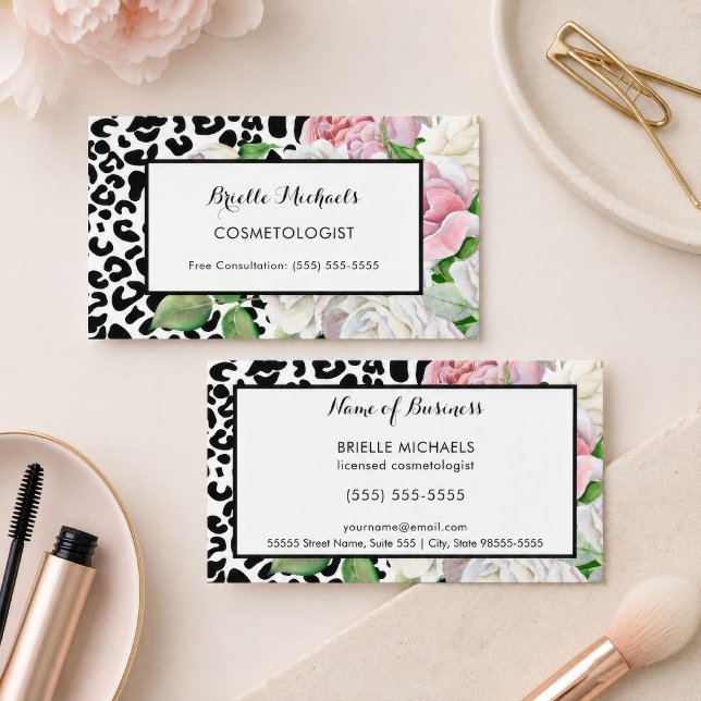 Leopard Floral Cosmetologist Business Card (Creator Uploaded)