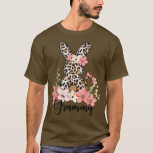 Leopard Floral Happy Easter Bunny Grammy Eggs Spri T-Shirt